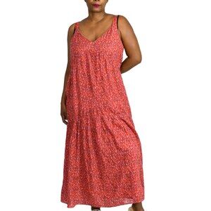 Joie Bondi Midi Dress Pink Tiered Cotton Sundress Loose Fit Straps Size Large